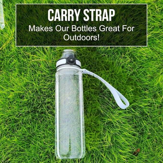 Clear Plastic Water Bottle | No Markings 32oz Chug Lid Sports Water Bottle | Leak Proof Re-Usable Flip Top Plastic Drinks Bottles for School, Office, Gym, Cycling, Exams (Clear-32oz)