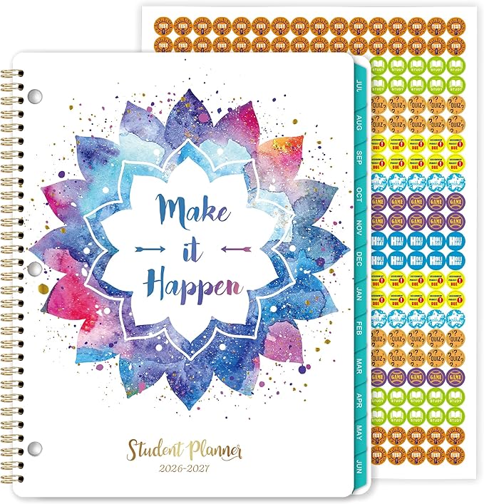 Student Planner 2026-2027 - School Planner 2026-2027, Weekly & Monthly Academic Plannerr, July 2026 - June 2027, 11'' x 8.5'', Student Planner for Middle/High School, Holidays, Tabs, Pocket, Stickers