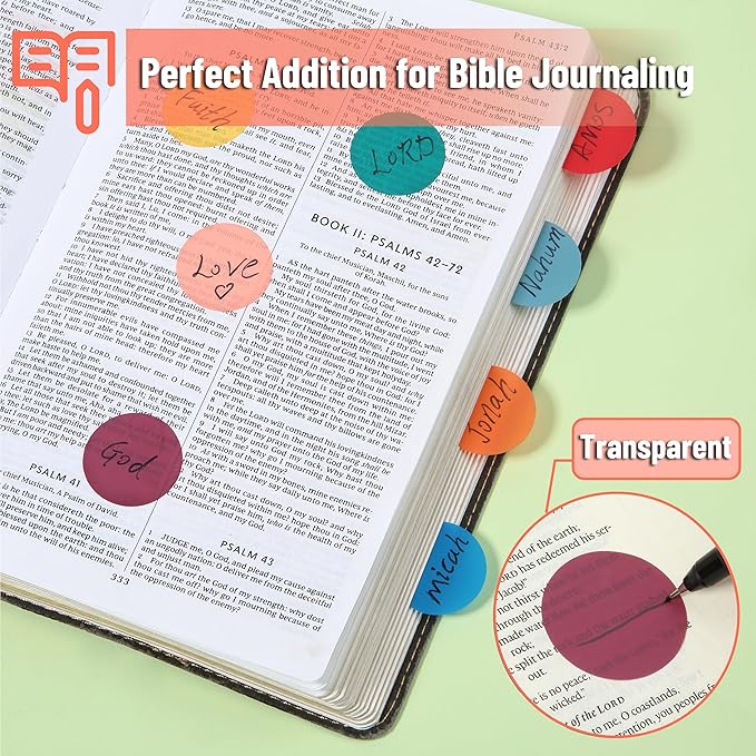 Mr. Pen- Round Transparent Sticky Notes, 1.1” Diameter, 14 Pads, 560 Sheets, Colorful, Water-Resistant See-Through Sticky Notes & Fineliner, Smooth Writing, Note Tabs for Bible Journaling, Studying