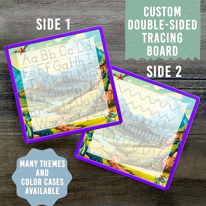 Kid's Name Tracing Board | Dry Erase Letter Tracing | Reusable Writing Practice Board | Personalized | Dinosaur Friends Theme