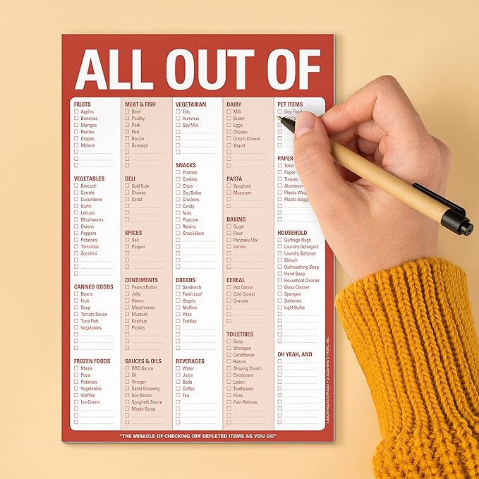 Knock Knock All Out Of Grocery List Note Pad, 6 x 9-inches (Red)