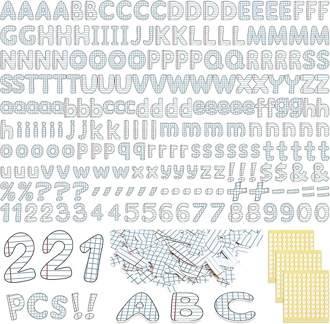 221 Pcs Lined Notebook Bulletin Board Letters, Round Alphabet Number Punctuation Symbol Combo Letter Cutouts, Composition Classroom Decor for Summer School Chalkboard Whiteboard Poster Wall