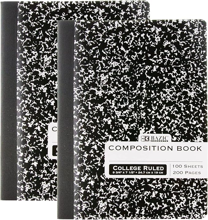 BAZIC PRODUCTS Composition Notebook, College Ruled, 100 Sheets, 2-Pack