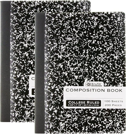 BAZIC PRODUCTS Composition Notebook, College Ruled, 100 Sheets, 2-Pack