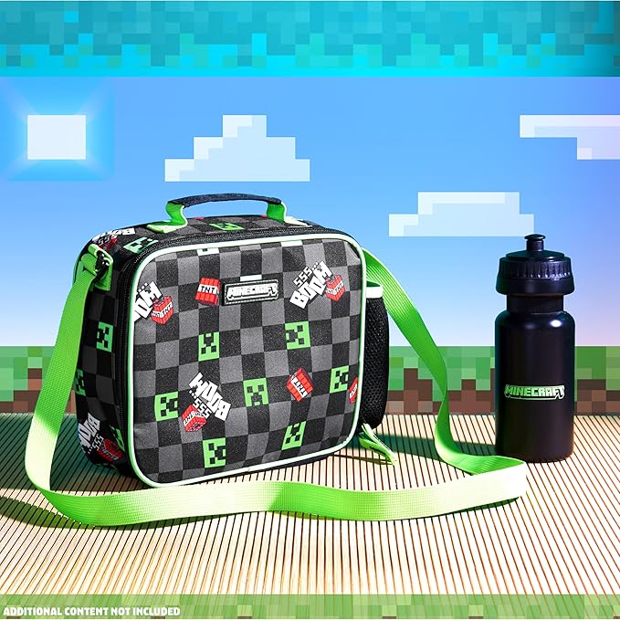 Minecraft Insulated Lunch Bag for Kids Creeper Lunchbox for Boys School Supplies Food Carrier Snacks Picnic Beach Days Travel Gamer Gifts for Kids (Black/Green)