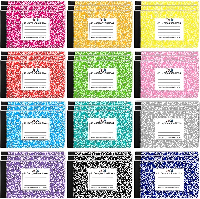36 Pack Composition Notebooks Bulk Wide Ruled 4-7/8"x 7.5" Half Size Composition Books 60 Sheets Mini Notebook 12 Color Small Pocket Marble Journal Books for Students College Office Back to School Supplies