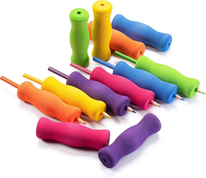 Special Supplies Long Foam Pencil Grips for Kids Adults Colorful, Cushioned Holders for Handwriting, Drawing, Coloring | Ergonomic Right or Left-Handed Use | Reusable (12)