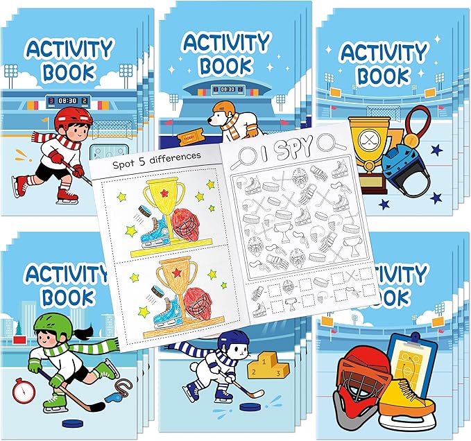 JAPBOR Ice Hockey Activity Coloring Book - 24PCS Mini Hockey Themed Activities Color Books Bulk for Kids Party Favors, Sport Small Colouring Pages for Birthday Gifts Classroom Drawing Painting Game