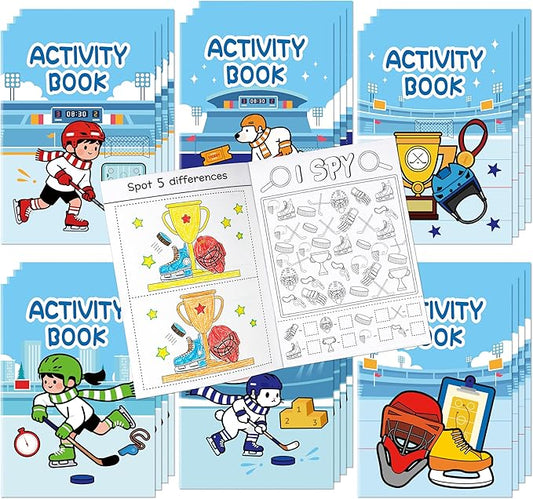 JAPBOR Ice Hockey Activity Coloring Book - 24PCS Mini Hockey Themed Activities Color Books Bulk for Kids Party Favors, Sport Small Colouring Pages for Birthday Gifts Classroom Drawing Painting Game