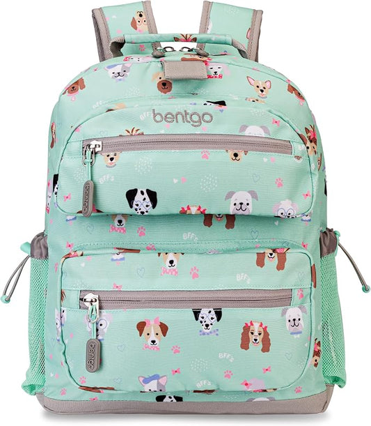 Bentgo Kids Backpack - Lightweight 14” Backpack in Fun Prints for School, Travel, & Daycare, Ideal for Ages 4+, Roomy Interior, Durable & Water-Resistant Fabric, & Loop for Lunch Bag (Puppy Love)