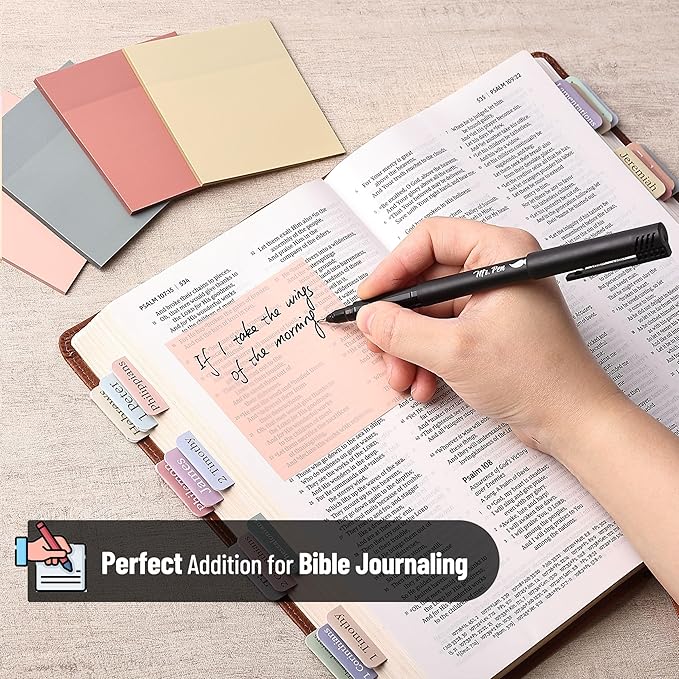 Mr. Pen- Transparent Sticky Notes, 3" x 3", 4 Pads, 200 Sheets, Vintage Colors, See Through Self-Adhesive Notes with Fineliner for Bible Journaling and Studying, Water-Resistant, Clean Removal
