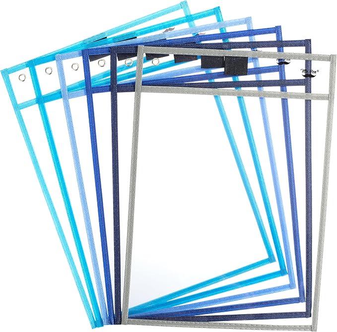 Mr. Pen- Reusable Dry Erase Pocket Sleeves, 10" x 14", 6 Pack, Ocean Breeze Color, Clear Plastic Paper Sleeves, Ticket Holders, Clear Plastic Sheet Protectors, Teacher, School, Classroom Supplies