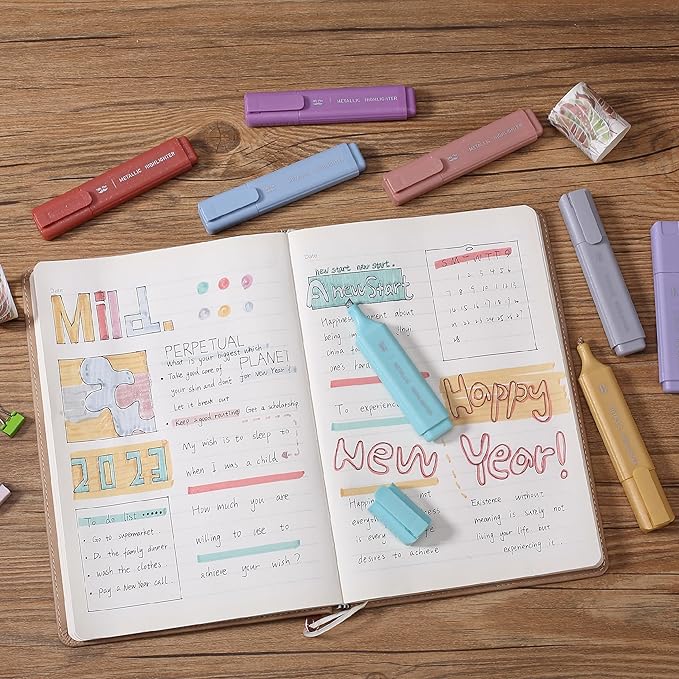 Mr. Pen- Glitter Highlighters, 8 Pack, Metallic Colors, Chisel Tip Highlighter Markers with Shimmer Finish, Smooth Writing Ink for Journaling, Note-Taking, Planning, School, Office & Creative Use