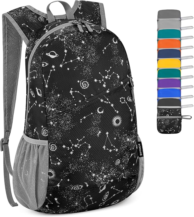ZOMAKE Lightweight Packable Backpack 20L, Foldable Small Daypack for Hiking | Water Resistant Backpacks Day Bag for Travel Outdoor Camping Sport, Everyday Carry, Multi Compartment Storage(Star Print)