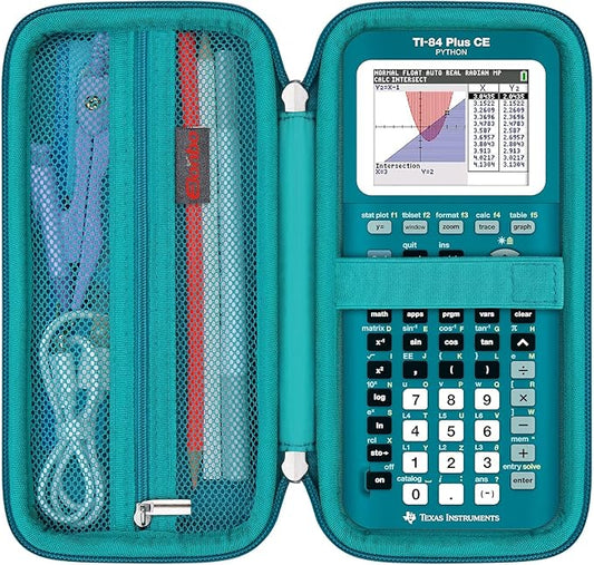 Elonbo Carrying Case for Texas Instruments TI-84 Plus CE/TI-84 Evo/TI-84 Plus/TI-83 Plus/TI-83 Plus CE Color Graphing Calculator, Extra Mesh Pocket Fits Charging Cable Charger Manual, Green