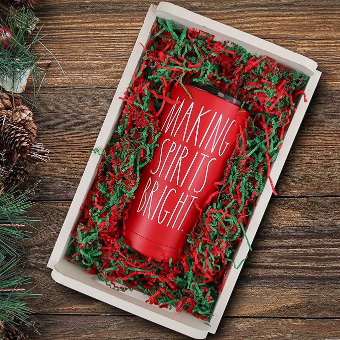 MagicWater Supply Soft & Thin Crinkle Cut Paper - 2 LB - Green & Red - Paper Shred Filler for Gift Wrapping, Basket Filling, Birthdays, Weddings, Anniversaries, Valentines Day, and other occasions