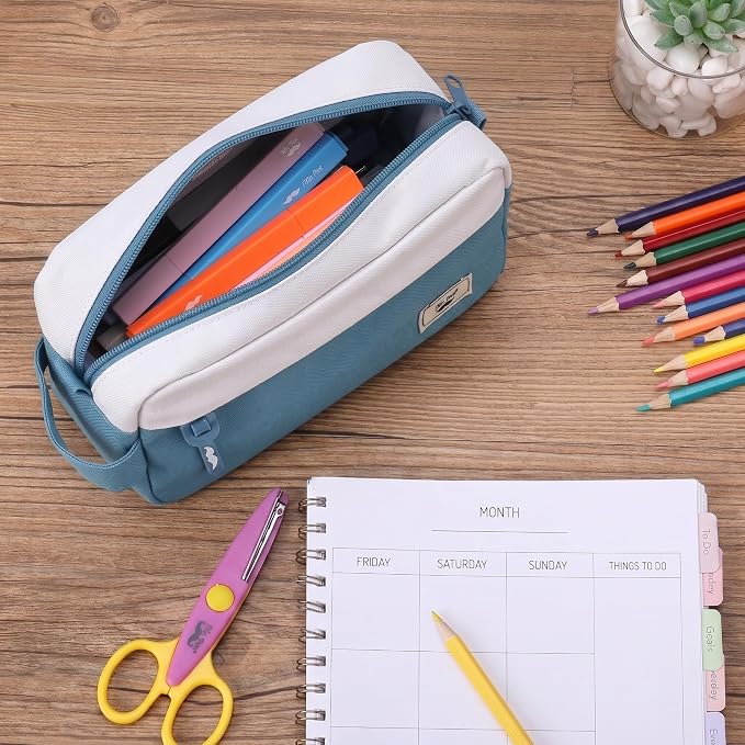 Mr. Pen- High Capacity Pencil Case, Large Pencil Pouch with 3 Compartments and 2 Pockets, Large Pencil Bag with Smooth Zipper, Cute Pencil Case Pouch Organizer, School Supplies for Teens