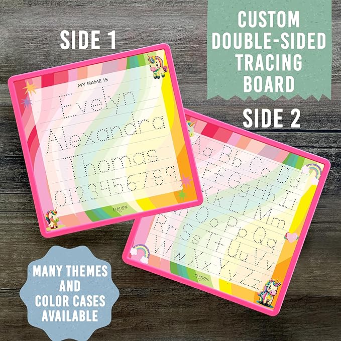 Kid's Name Tracing Board | Dry Erase Letter Tracing | Reusable Name Alphabet Tracing| Number Tracing | Personalized | Baby Unicorn Theme
