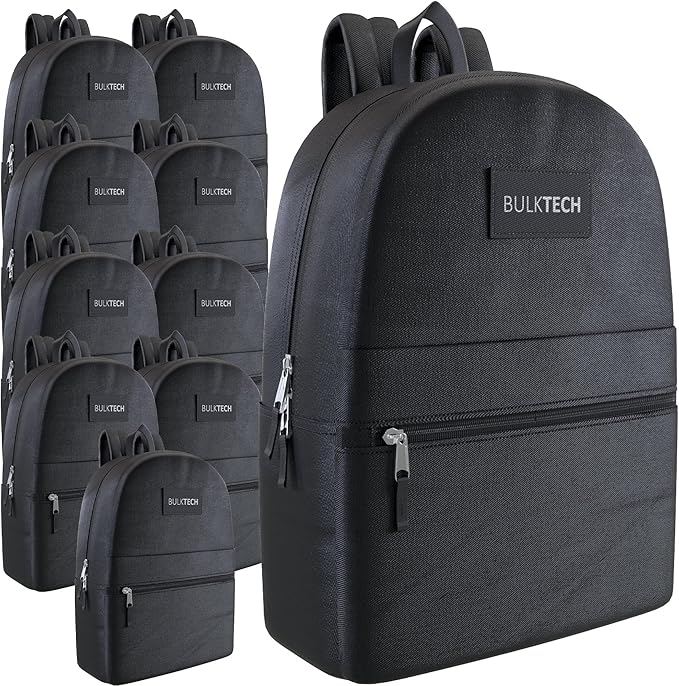 40 Pack Bulk Backpacks, Wholesale 17-Inch Lightweight Bookbags for Kids, Adults, School, Classroom, Travel, Gym Supplies with 1 Large, 1 Small Pocket, Perfect for Events, Corporate Bundles, Black