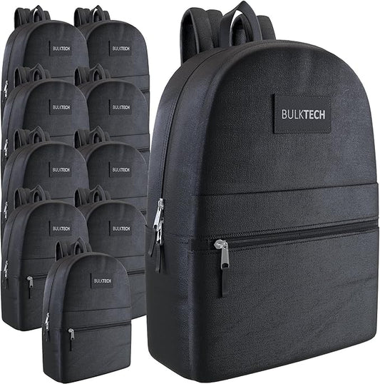 40 Pack Bulk Backpacks, Wholesale 17-Inch Lightweight Bookbags for Kids, Adults, School, Classroom, Travel, Gym Supplies with 1 Large, 1 Small Pocket, Perfect for Events, Corporate Bundles, Black