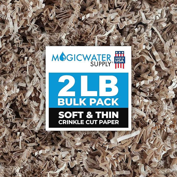 MagicWater Supply Soft & Thin Crinkle Cut Paper - 2 LB - Kraft - Paper Shred Filler for Gift Wrapping, Basket Filling, Birthdays, Weddings, Anniversaries, Valentines Day, and other occasions