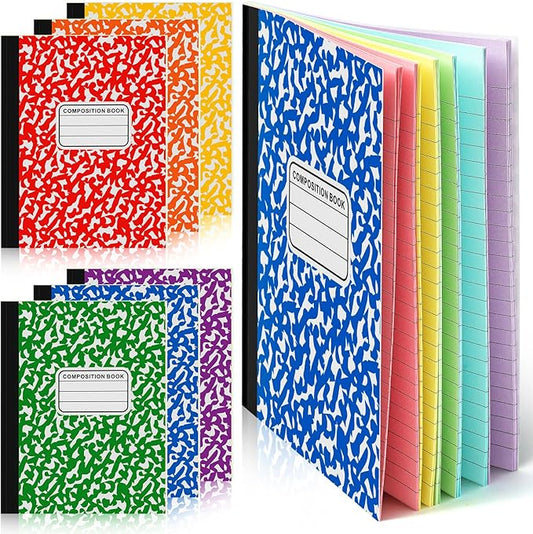 Henoyso 6 Pcs 120 Pages Colored Paper Notebooks 9.75 x 7.5 Bright Colors Lined Paper Notebook Wide Ruled Marble Notebooks Journals Bulk for Office School Supplies(Colored Cover)