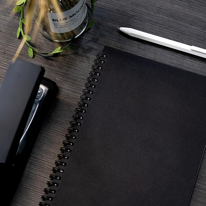 DSTELIN 10 inch x 7.5 inch, 100GSM, Blank Spiral Notebook, 2-Pack, Soft Cover, Sketch book, 120 Pages / 60 Sheets, (Black)