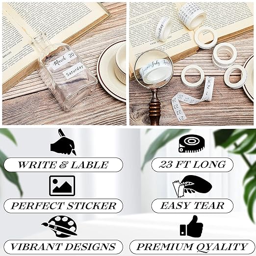 Chuangdi 9 Rolls Calendar Washi Tape Set Day Week Month Number Vintage Calendar Date Washi Masking Tape Decorative Patterned Marking for Arts Crafts Journal Planner(White)