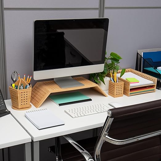 Mind Reader Monitor Stand, Ventilated Laptop Riser, Desktop Organizer, Office, Rayon from Bamboo, 20.75" L x 9" W x 4" H, Brown