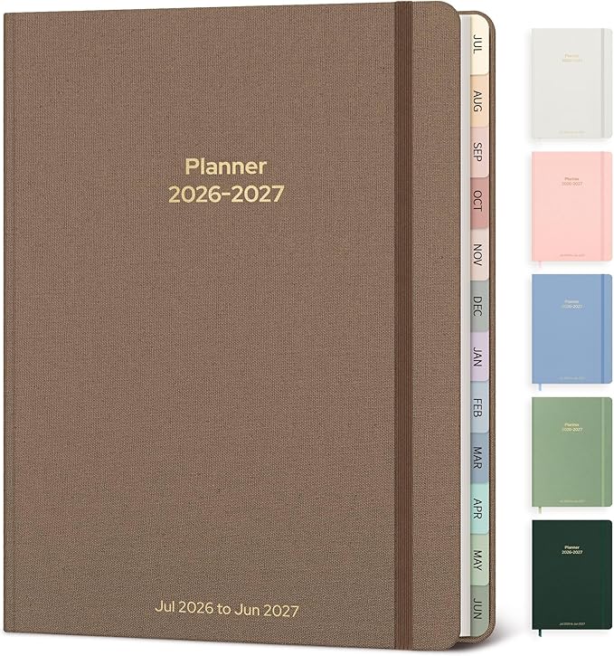 Planner 2026-2027 Monthly and Weekly Academic Planner July 2026 - June 2027, Linen Hardcover Agenda 2026-2027 Calendar Daily Planner for Student Teacher with Monthly Tabs, 6" x 8.3", Vintage Brown