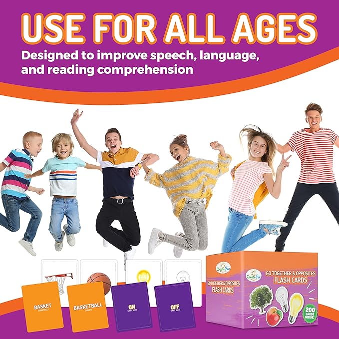 200 Go Together and Opposites Flash Cards Set, Photo Cards with 7 Educational Language Matching Games for Speech Therapy, ESL, ELL, Autism, Dementia, Seniors, and School Learning Kids Ages 3,4,5,6