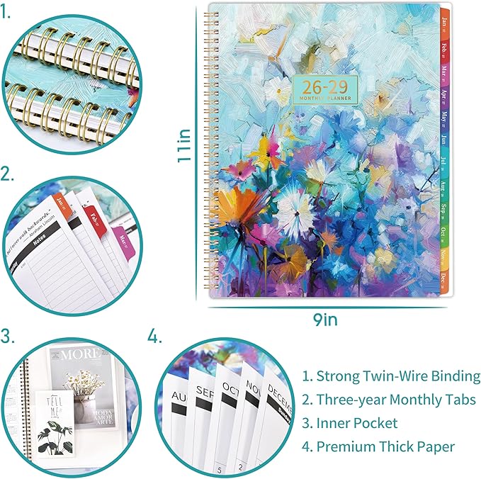 2026-2029 Monthly Planner - 3 Year Monthly Planner, JUL 2026 - JUN 2029, 2026-2029 Calendar Planner with 36 Monthly Tabs, Notes Pages, Inner Pocket, Great for Long-Term Planning