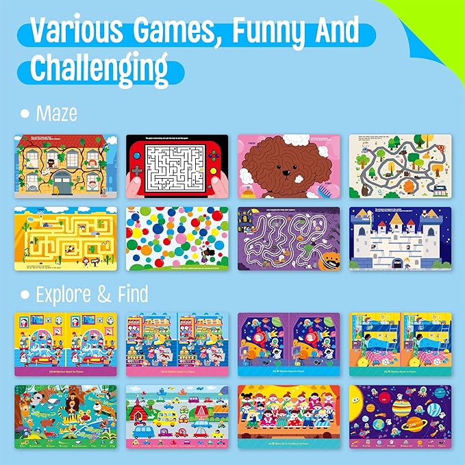SpriteGru 2 Travel Game Pads, 60 Dry Erase Activities Games Reusable & Erasable Book, Fun Brain Challenge Games Interesting Educational Toy and Learning Tool for Road Trip Airplane Travel