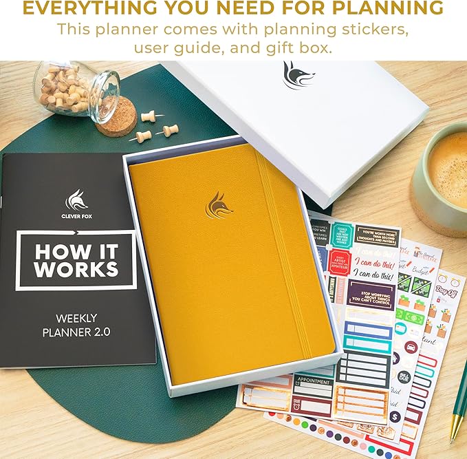 Clever Fox Planner 2nd Edition Dated Jan 2026-Jan 2027 – Colorful Weekly & Monthly Goal Setting Planner, Habit Trackers, Time Management and Productivity Organizer, Gratitude Journal, A5, Amber Yellow