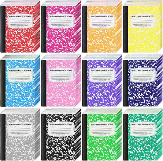 72 Pack 4.5" x 3.25" Mini Composition Notebooks Bulk 12 Color College Ruled Half Composition Notebook Narrow Ruled Small Pocket Marble Journal 60 Sheets for Students Office School Supplies