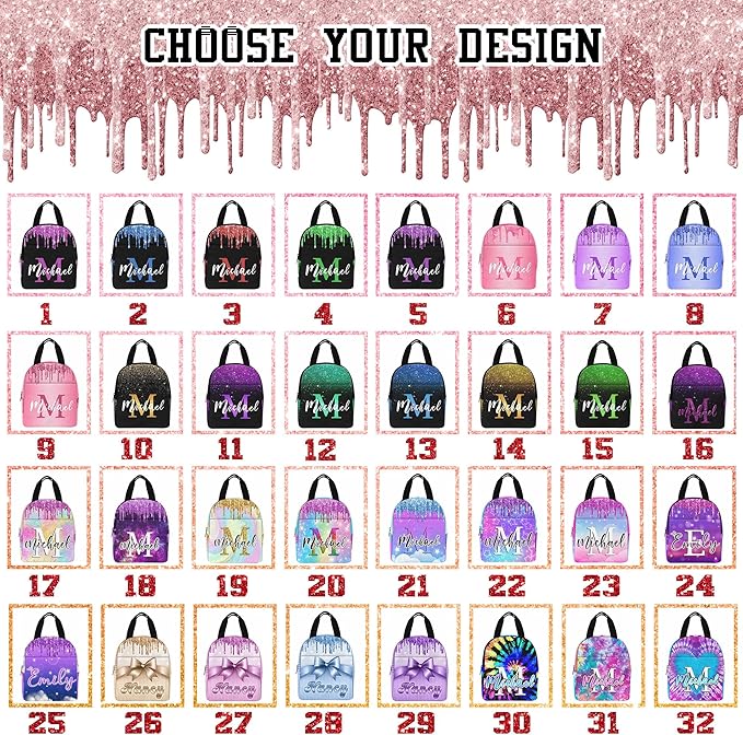 M YESCUSTOM Custom Girls Backpack, Personalized Kids Bookbag for Boys Girls Toddler Backpack with Lunch Box Girl Elementary School Bags for Kids Teen Travel Laptop Casual Daypacks