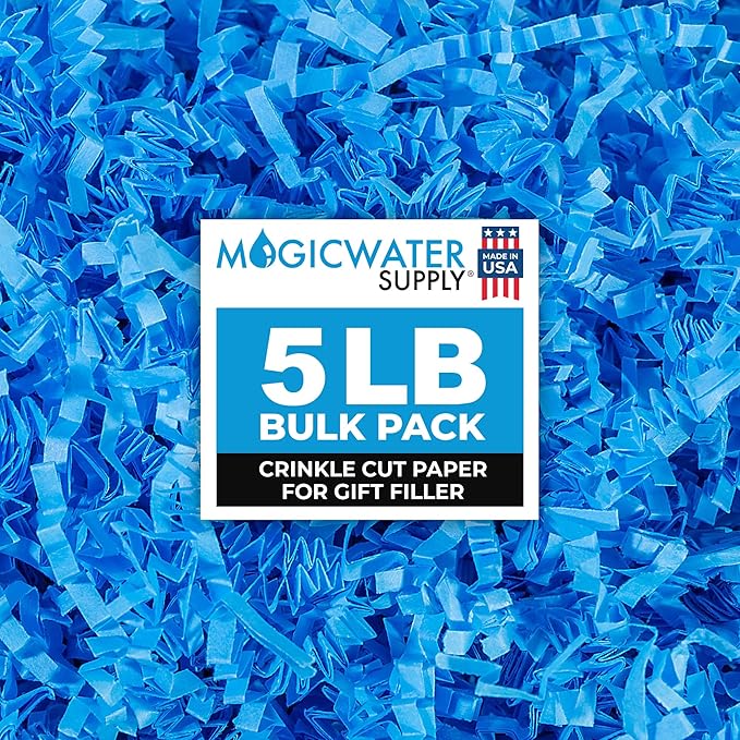 MagicWater Crinkle Cut Paper for Gift Baskets - 5LB - Light Blue - Perfect for Shredded Paper Filler, Basket Filler, Gift Boxes, Bridesmaid Gifts, Christmas Stuffers & More – Ideal for All Occasions