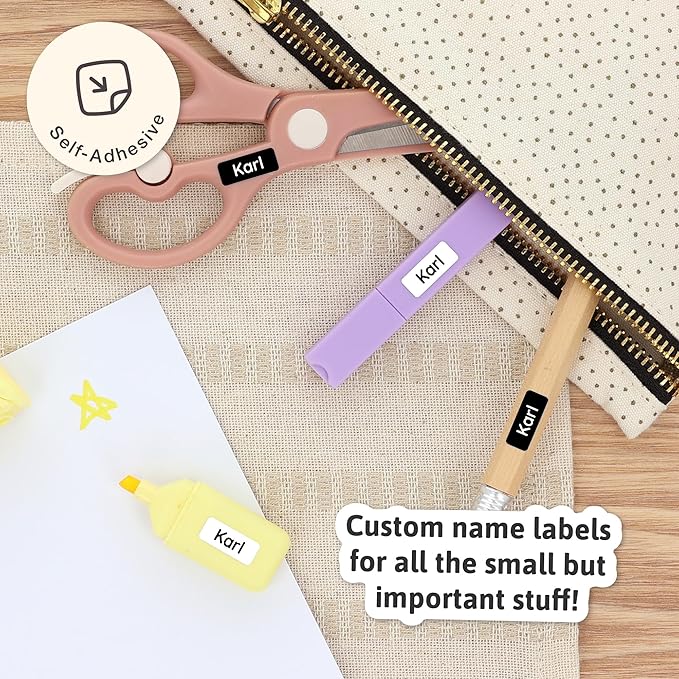 Mini Name Labels (175) - Custom Personalized Name Labels for Labeling Tiny Items, Washer and Dryer-Safe Waterproof Labels for Daycare, Preschool, and School - Black and White