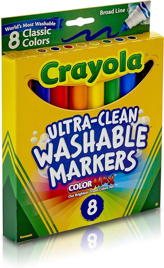 Crayola Washable Markers, Broad Point, Classic Colors, 8/Pack (58-7808)