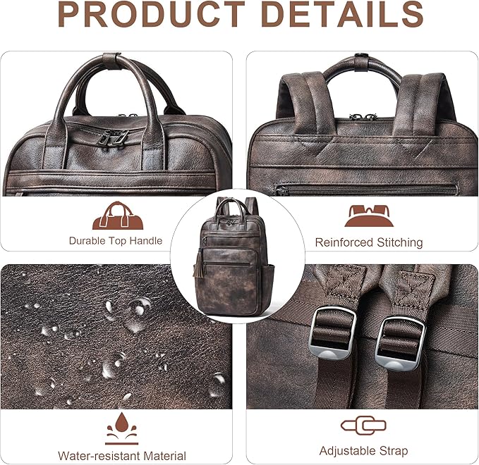 Shrrie Laptop Backpack for Women 15.6 inch Travel Leather Backpack Purse Work Computer Backpacks for Business College Coffee