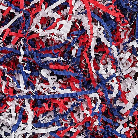 TANMWZK Crinkle Cut Paper Shred Filler 2 LB Gift Wrapping & Gift Basket Filler for Christmas,Halloween & Wedding Decorations,Easter Basket Grass Filler,Crafting Activities (Red,White and Blue)