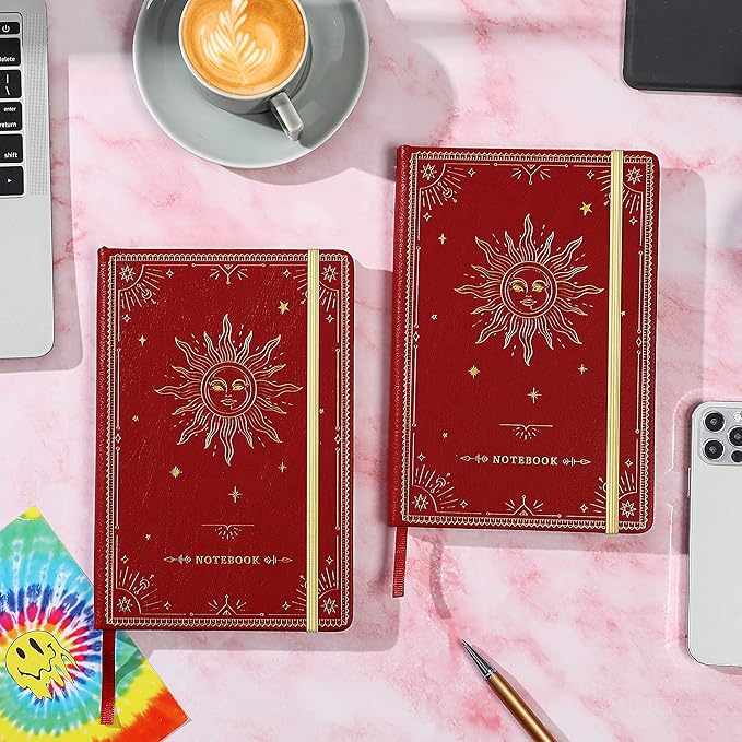 Artfan Ruled Notebook/Journal – Premium Thick Paper Faux Leather Classic Writing Notebook with Pocket + Page Dividers Gifts, Banded, Large, 144 Pages, Hard Cover, Lined (5.8 x 8.4) - Red