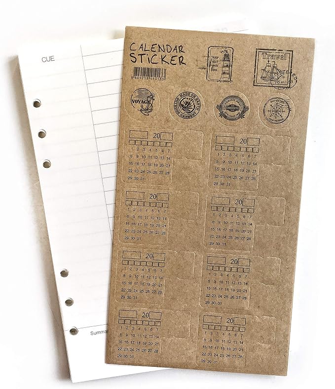 Zelten Refills/Loose Leaves for A5 Cover Ring Binder/Personal Organizer/Planner(A5 6 Holes, Sticker Monthly Calendar)