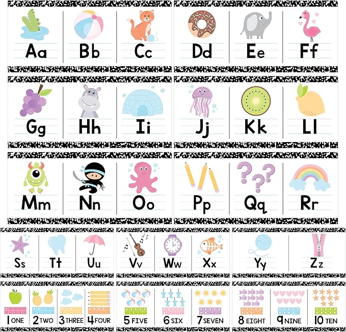 Hadley Designs Alphabet for Classroom Wall Decor - ABC Posters for Classroom Wall Chart Preschool & Kindergarten, ABC Letters & Number Line Elementary, Alphabet Cards, Pastel Classroom Decor