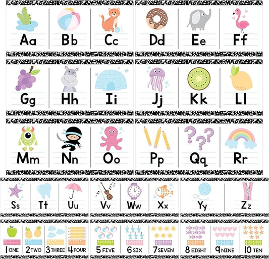 Hadley Designs Alphabet for Classroom Wall Decor - ABC Posters for Classroom Wall Chart Preschool & Kindergarten, ABC Letters & Number Line Elementary, Alphabet Cards, Pastel Classroom Decor