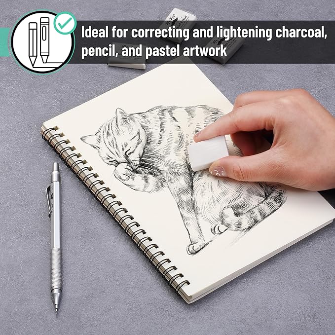 Mr. Pen- Kneaded Erasers, 0.9" x 1.18", 4 Pack, White, Soft Moldable Art Erasers for Charcoal, Graphite & Pastel Drawing, Precision Highlighting, Smudge Control, Easy Shaping for Artists & Students