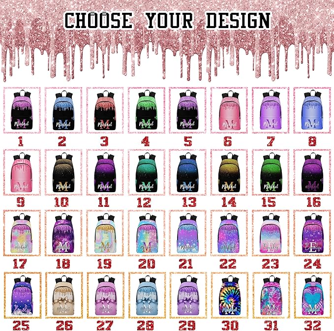 M YESCUSTOM Custom Girls Backpack, Personalized Kids Bookbag for Boys Girls Toddler Backpack with Lunch Box Girl Elementary School Bags for Kids Teen Travel Laptop Casual Daypacks