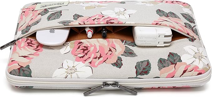 Canvaslife Pink Rose Pattern 13 inch Canvas Laptop Sleeve with Pocket 13 inch 13.3 inch Laptop 13 case13 Sleeve