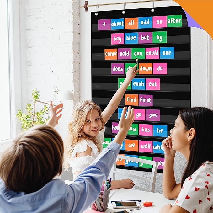 Daily Schedule Pocket Chart, Class Schedule with 10 Clear Pockets Plus 4 Over Door Hangers for Classroom Home School Schedule Organization & Time Management-Fits 4” Sentence Strips & Word Cards