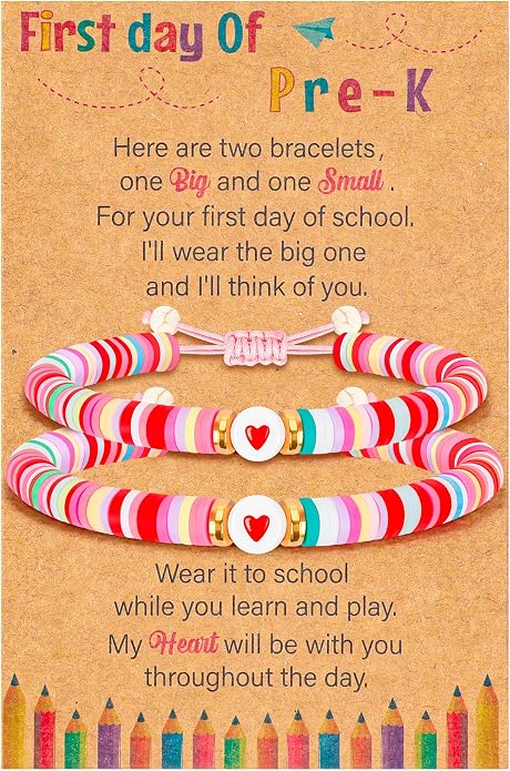 Back to School Supplies, First Day of Kindergarten Bracelet, Back to School Bracelet Mommy and Me, Prek Matching Wish Bracelets Set, Adjustable Bracelet for Boys Girls Gifts Stuff Bulk